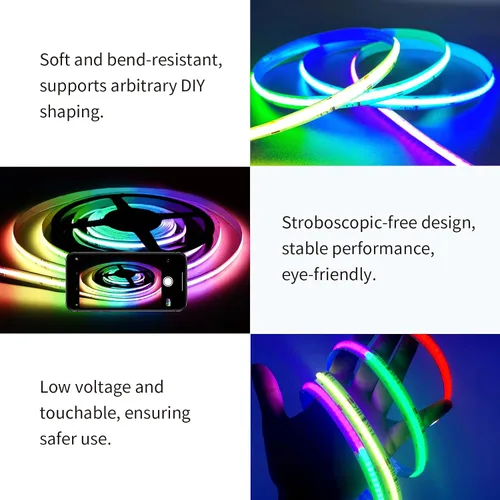 Vista 5 de COB RGB Tiras de Luces Inteligentes IC de 20 pies/6M Certificadas UL 24V Tira de Luz de Flujo de Color Multicolor Cinta de Luces Flexible