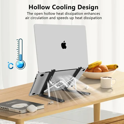 Vista 5 de Soporte para laptop, soporte para tableta de computadora, soporte plegable de aluminio ajustable para laptop, compatible con MacBook Air Pro
