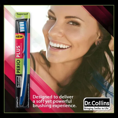 Vista 2 de Dr. Collins Perio Plus - Cepillo de dientes compacto, (los colores varían) (paquete de 3)