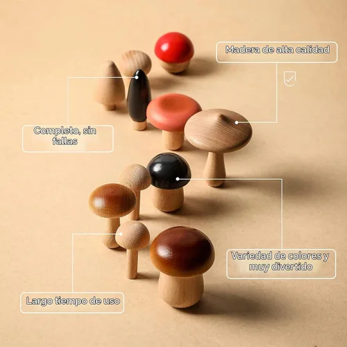 Vista 5 de Juguetes de madera con forma de hongos, bloques de madera Montessori, apilables, juguetes para niños pequeños, 11 piezas, hongos en miniatura 12