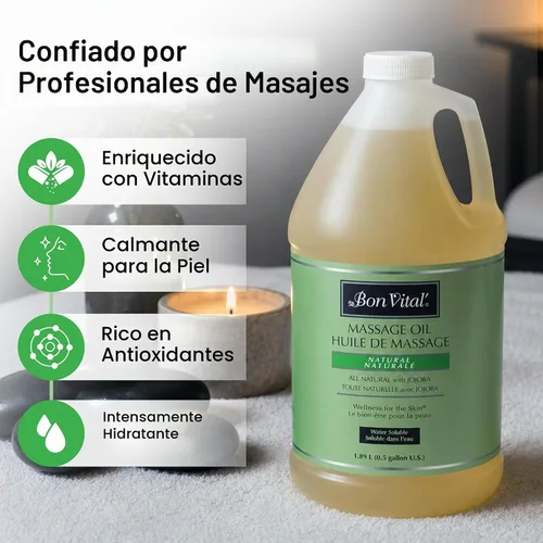 Vista 8 de Aceite de masaje Bon Vital Naturale hecho con ingredientes naturales para un masaje relajante y respetuoso con el medio ambiente, revive y rehidrata