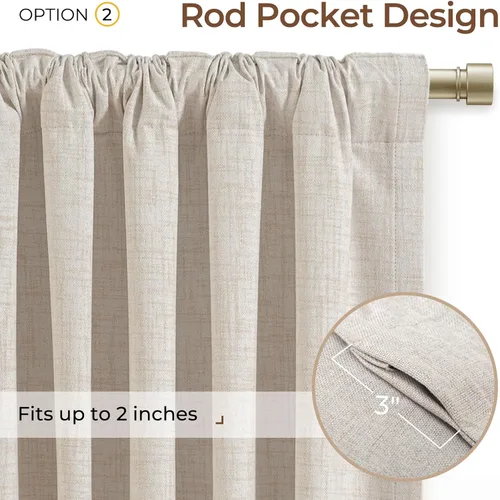 Vista 4 de INOVADAY Cortinas 100% opacas de 84 pulgadas de largo, juego de 4 paneles de lino con pestaña trasera y bolsillo para barra, cortinas opacas