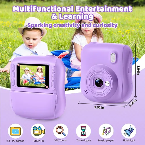Vista 3 de Cámara de impresión instantánea para niños, regalos de Navidad y cumpleaños para niños y niñas de 3 4 5 6 7 8 9 10 11 12 años, cámaras de Púrpura