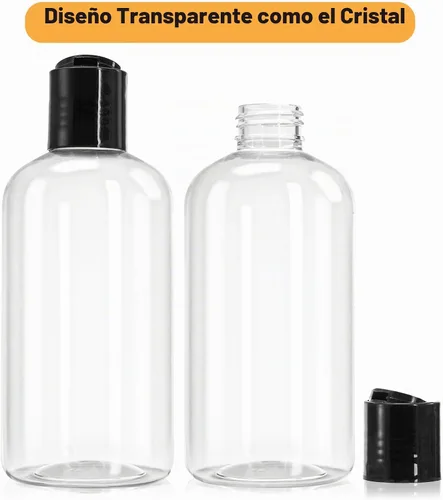 Vista 5 de Bekith Paquete de 16 botellas vacías de plástico transparente de 8 onzas con tapas superiores de disco, recipientes de viaje recargables