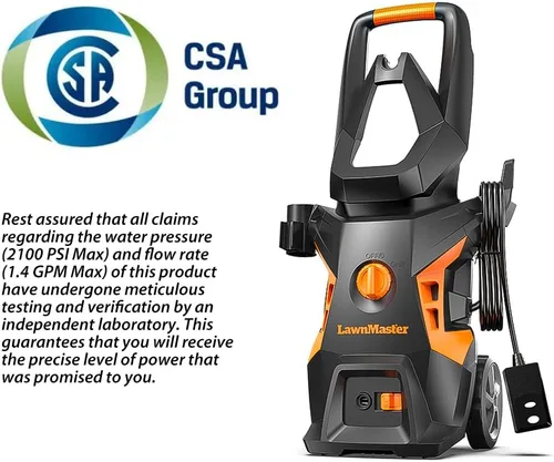 Vista 7 de LawnMaster LT306-1800C Lavadora a presión eléctrica de 13 amperios, 1.4 GPM, 2100 PSI máximo Certificada CSA con botella de espuma