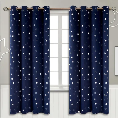 Vista 87 de BGment Cortinas opacas para dormitorio infantil, con aislamiento térmico, con ojales, estampado de estrellas plateadas, cortinas para oscurecer