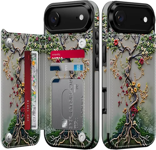 Vista 172 de FUNMIKO Funda tipo cartera para iPhone 15 con tarjetero + clip para efectivo, bloqueo RFID, protección contra caídas de grado militar y obras