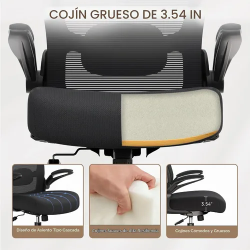 Vista 3 de Silla de oficina ergonómica con lumbar ajustable, reposabrazos abatible Marco negro