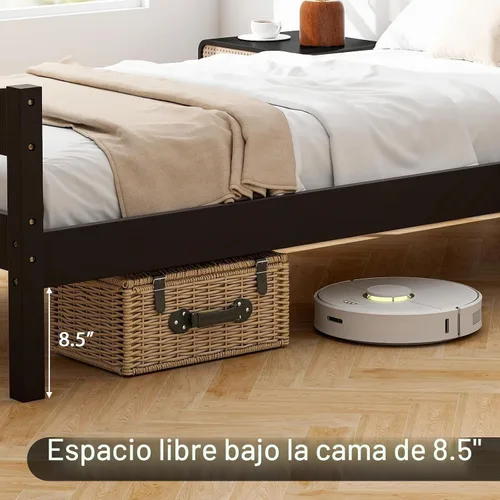 Vista 7 de Giantex - Marcos de cama individual de madera con cabecero, cama moderna con plataforma y soporte de listones de madera, espacio de almacenamiento