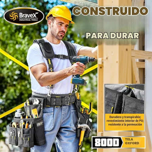 Vista 4 de Bravex - Tirantes de cinturón de herramientas, chaleco de herramientas Pro Ultra 20 bolsas estilo Y, 5 combo delantal bolsa de herramientas
