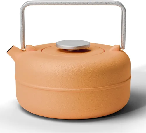 Vista 23 de Toptier Tetera con Infusor Extraíble, Hervidor de Té de Hierro Fundido Apto para Estufa, Diseño Cilíndrico de Geometría Sólida, Tetera Recubierta
