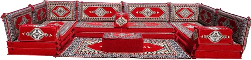 Vista 55 de arabicsofa Cojines de piso árabe en forma de U – Sofá tradicional Majlis con sofá otomano