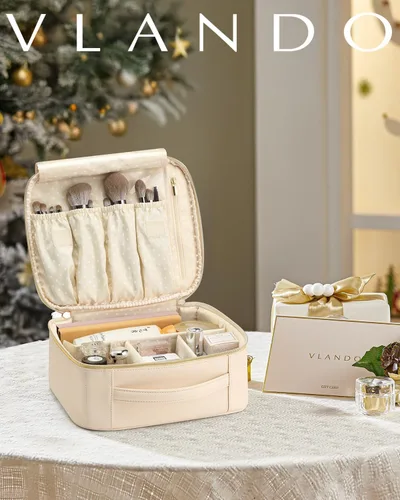 Vista 2 de Vlando - Bolsa de maquillaje de viaje, organizador de bolsa de maquillaje, ideas de regalo para mujeres y niñas, bolsa de almacenamiento