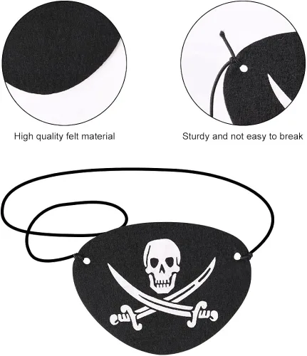 Vista 4 de AOMIG Parches de ojos de pirata, 12 piezas de máscara de fieltro negro con huesos cruzados de calavera para adultos y niños, disfraz de Halloween