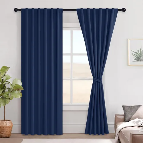 Vista 113 de Hiasan Cortinas opacas negras para dormitorio, cortinas opacas cortas de 45 pulgadas de largo, con aislamiento térmico, bolsillo para barra