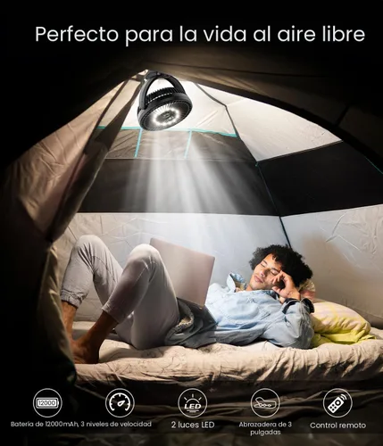 Vista 6 de Korbot Ventilador de clip de 8 pulgadas, batería portátil de 20000 mAh recargable con 3 velocidades y fuerte flujo de aire, ventilador USB