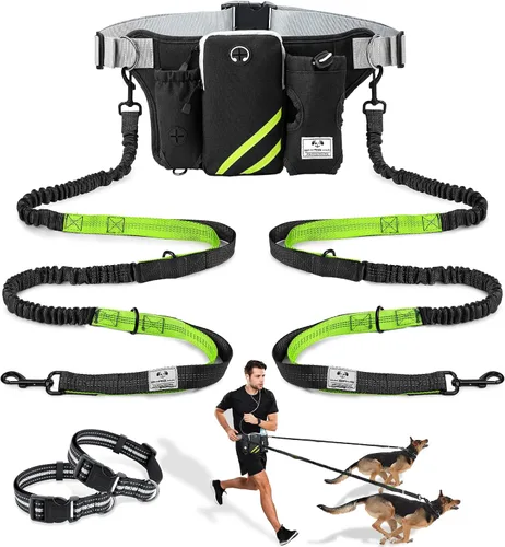 Vista 10 de SHINE HAI Correa retráctil para perro sin manos con dobles elásticos para 2 perros, riñonera con cinturón ajustable para la cintura, correa