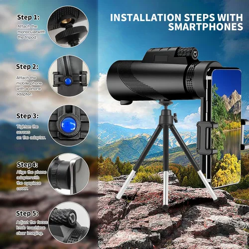 Vista 6 de Monocular de alta potencia de 10 x 42 para adultos, telescopio monocular compacto de grado militar con trípode, diseño ligero e impermeable, prisma