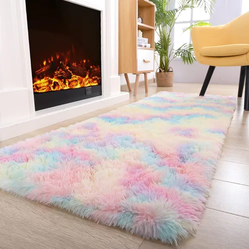 Vista 75 de Noahas Alfombras de Área Grandes y Esponjosas de 5x8 pies para Sala de Estar y Dormitorio, Alfombra Gruesa de Pelo Largo Beige y Blanca, Alfombra