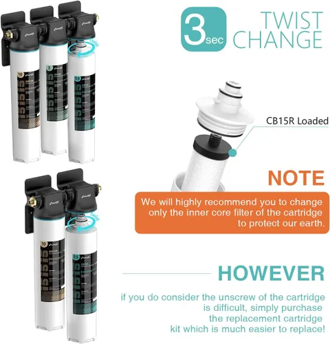 Vista 3 de Frizzlife CB15R-HF Kit de carcasa de repuesto con cartucho de filtro CB10R en el interior, para sistemas de filtro de agua DW15, DW15F, TW15 debajo