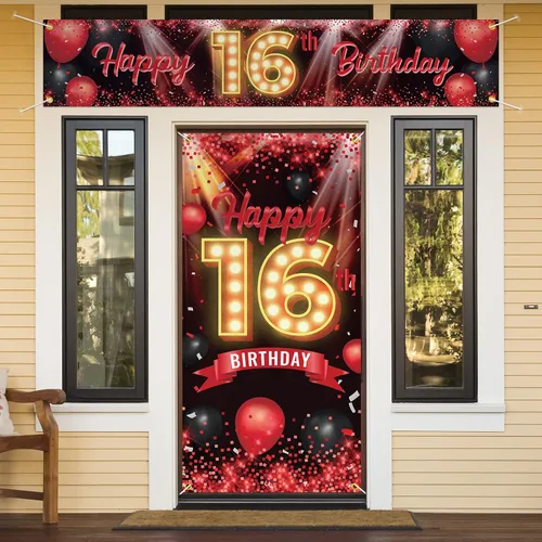 Vista 33 de Juego de carteles de feliz cumpleaños 10 para puerta, porche, decoraciones de cumpleaños de 10 años, suministros de fiesta para mujeres y hombres