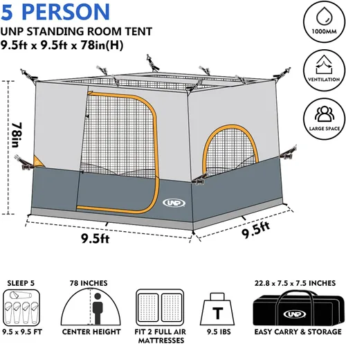 Vista 4 de UNP Cube Tent for Camping, 10x10 Pop Up Canopy Attachment