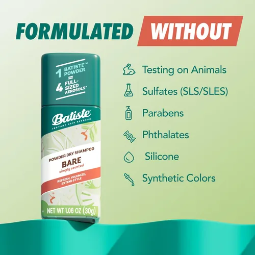 Vista 3 de Batiste Champú seco en polvo, Simply Bare perfumado sin aerosol, 1.06 onzas