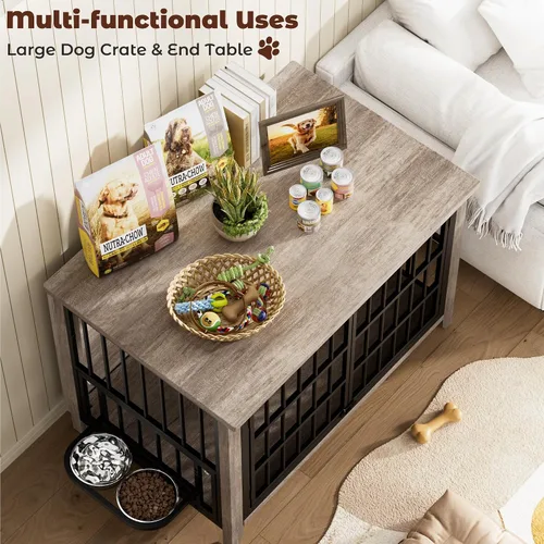 Vista 6 de Lulive Muebles para jaula para perros, 37.8 pulgadas de largo x 23.6 pulgadas de ancho x 27 pulgadas de alto, gris