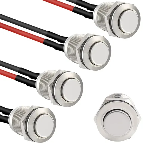 Vista 12 de STARELO 5pcs 0.472 in interruptor de botón momentáneo carcasa negra con pre-cableado, IP65 impermeable interruptor de botón, aleación de aluminio 1