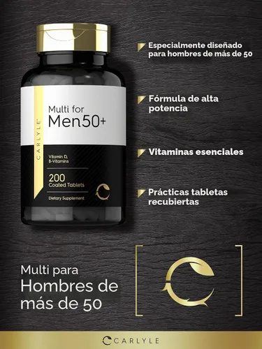 Vista 4 de Carlyle Multivitamínico para hombres mayores de 50 años 200 unidades con vitaminas B, vitamina D, magnesio y zinc Suplemento sin OMG, sin gluten