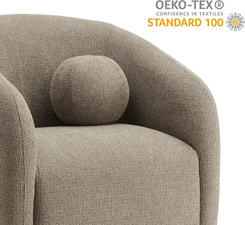 Vista 4 de Modway Holland - Sillón giratorio curvado en color gris pardo – Silla de barril de tela de chenilla con almohada de bola y base de madera – Silla