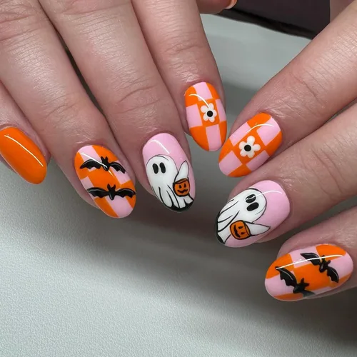 Vista 20 de Uñas postizas a presión de Halloween, uñas postizas de almendra, cobertura completa, uñas postizas rojas con diseños de gotas de sangre, punta 14