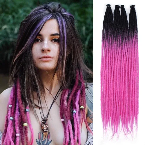Vista 9 de Kraler Extensiones de Rastas Azules, Extensiones de Rastas Sintéticas de Ganchillo de 22", 100% Hechas a Mano, Rastas de Una Sola Punta, Delgadas