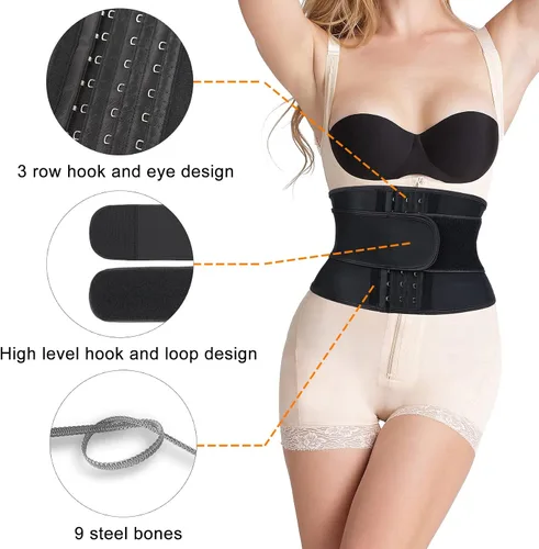 Vista 6 de Atbuty Entrenadores de cintura de torso corto para mujer, corsé debajo del busto, de látex, faja deportiva de reloj de arena
