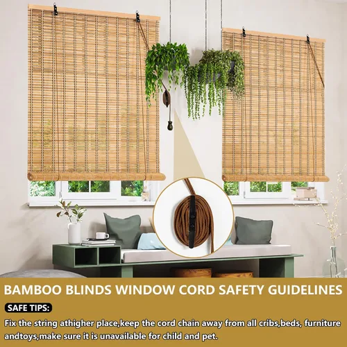 Vista 4 de Persianas de bambú, persianas de bambú para ventanas interiores, cortinas enrollables fáciles de instalar, cortinas romanas con filtro de luz