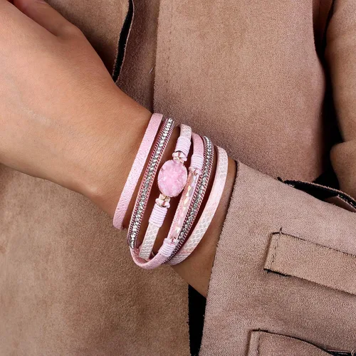 Vista 200 de FANCY SHINY - Pulsera de cuero estilo bohemio, pulsera de cuentas de cristal con cierre magnético, regalos de joyería para mujer