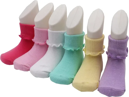 Vista 2 de 6 y 12 pares de calcetines de algodón con volantes para bebés y niños pequeños