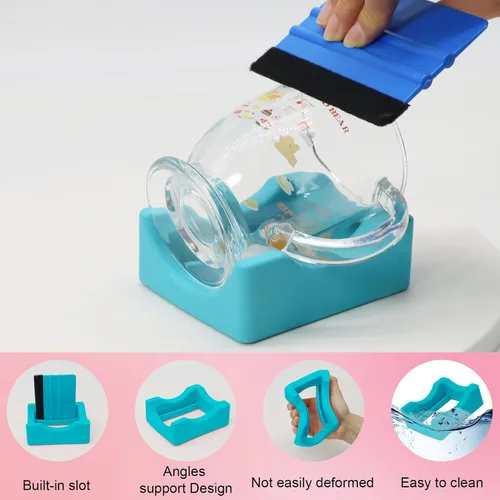 Vista 5 de Cuna de silicona para tazas con ranura incorporada, soporte antideslizante para vasos con escobilla de fieltro, uso para aplicar calcomanías UV DTF