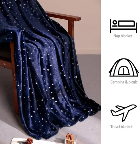 Vista 2 de Stellhome Manta de estrellas azul marino, cálida y ligera, de franela de forro polar, súper acogedora y cómoda para todas las estaciones
