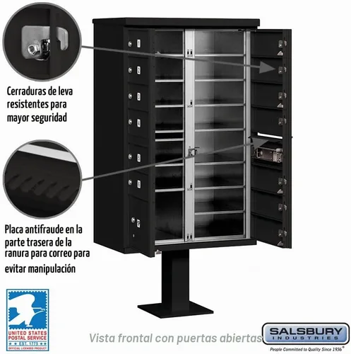 Vista 3 de Salsbury Industries 3313BLK-U 13 B Tamaño de Puertas, Unidad de Caja de Cluster Tipo IV Acceso USPS, Negro
