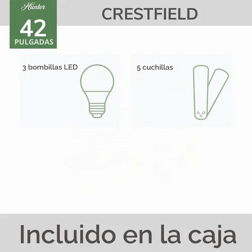 Vista 3 de Hunter Crestfield, ventilador de techo, para interiores, silencioso, 42 pulgadas, bronce noble