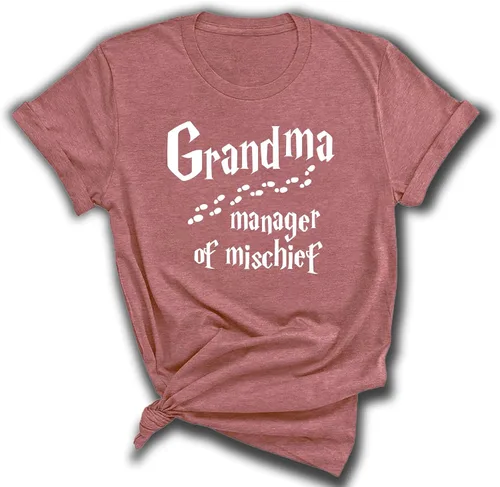 Vista 4 de Grandma Manager of Mischief Shirt Funny Grandma Graphic Tee Sweatshirt Hoodie for Women Magical Top Cute Humor Tee for Mothers and Grandmothers
