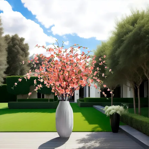 Vista 9 de [Usado] Ammyoo 4 piezas de flores artificiales de cerezo para decoración de primavera en interiores, ramas de melocotón de tallo largo sintético