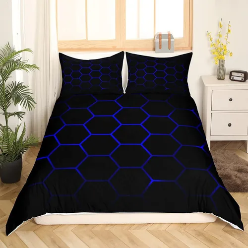Vista 41 de Funda de edredón de panal para niños, hombres y niñas, juego de ropa de cama moderno con temática geométrica hexagonal, diseño de cuadrícula