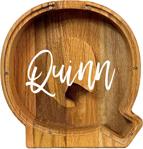 Vista 15 de Alcancía de madera grande personalizada, 7.5 pulgadas, con ventana acrílica fácil de abrir, caja de ahorro de dinero inicial para niños y niñas