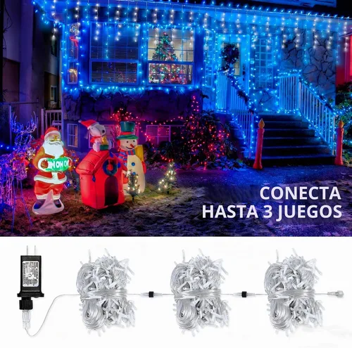 Vista 5 de Luces de carámbano de Navidad azules y blancas, 300 luces LED de 33 pies Azul+blanco