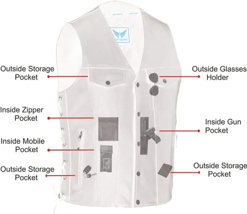 Vista 3 de A&H Apparel Chaleco de cuero de vaca genuino para hombre, chaleco de motociclista oculto llevar chaleco duradero