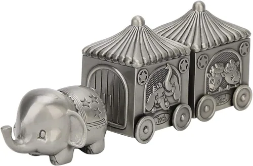Vista 3 de Agatige Caja de dientes de tren para niños y niñas, elefante de metal, caja de recuerdo de bebé, cofre del tesoro, soporte de dientes para niños