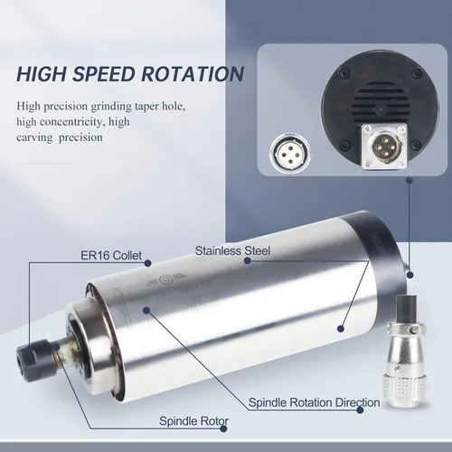 Vista 6 de RATTMMOTOR Motor de husillo CNC de 1500 W 3.150 in de diámetro 1.5KW 110V Motor de husillo refrigerado por aire ER16 Collet 15A 400HZ 24000RPM