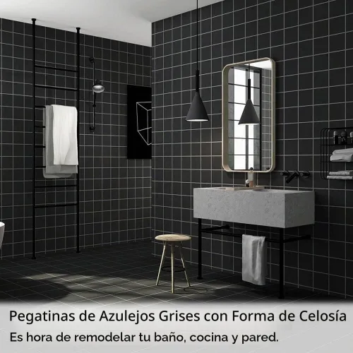 Vista 9 de Adhesivos para azulejos, 50 unidades, autoadhesivas, de 6 x 6 pulgadas, impermeable, a prueba de aceite, extraíble para decoración del hogar de Negro